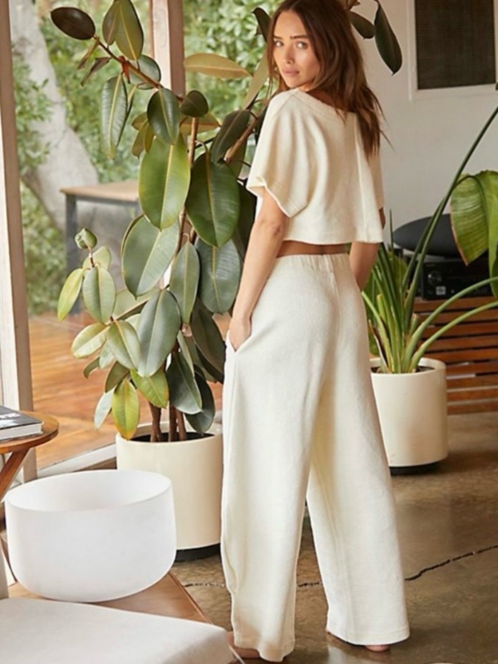 Free People Beach Changing Tides Cream Textured Sweater Set
